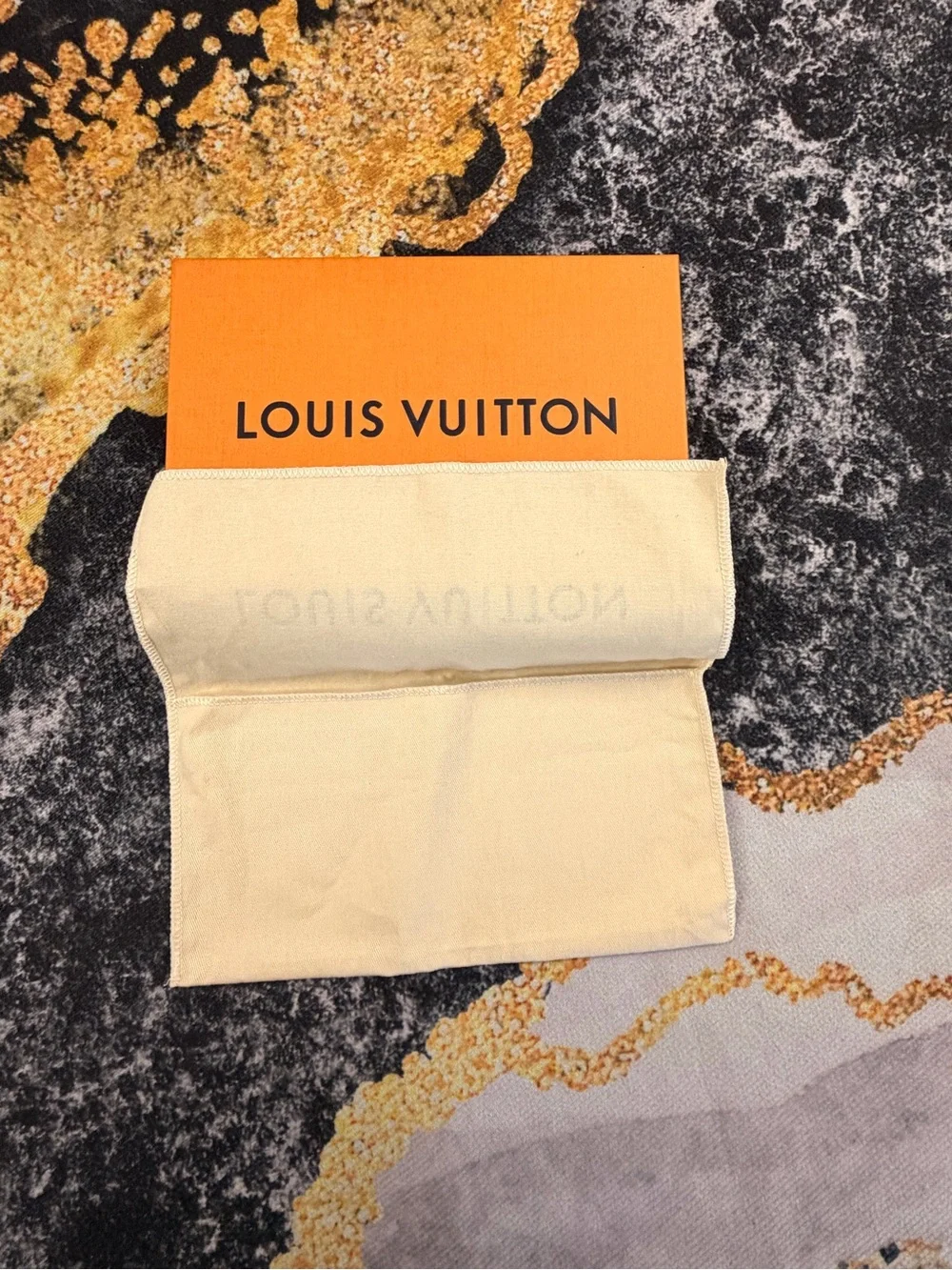 Louis Vuitton Orange Box with Beige Dust Pouch for men’s wallets